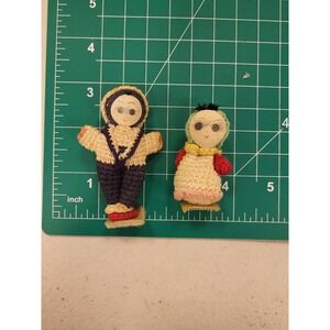 Vintage Handmade Knitted Dolls Set 2 Folk Art Style Small Size Collectible Toy